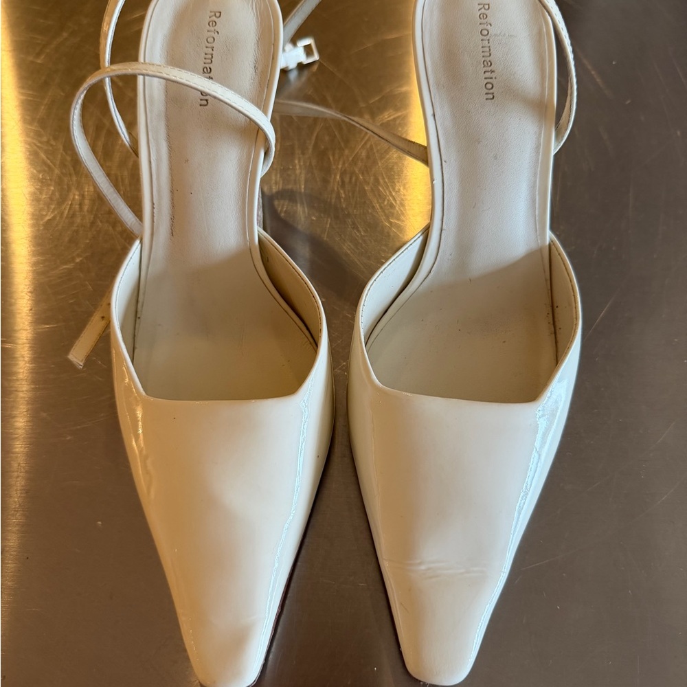 Reformation Natasha PumpsElegant White Slingback Heels White Patent - Picture 3 of 12